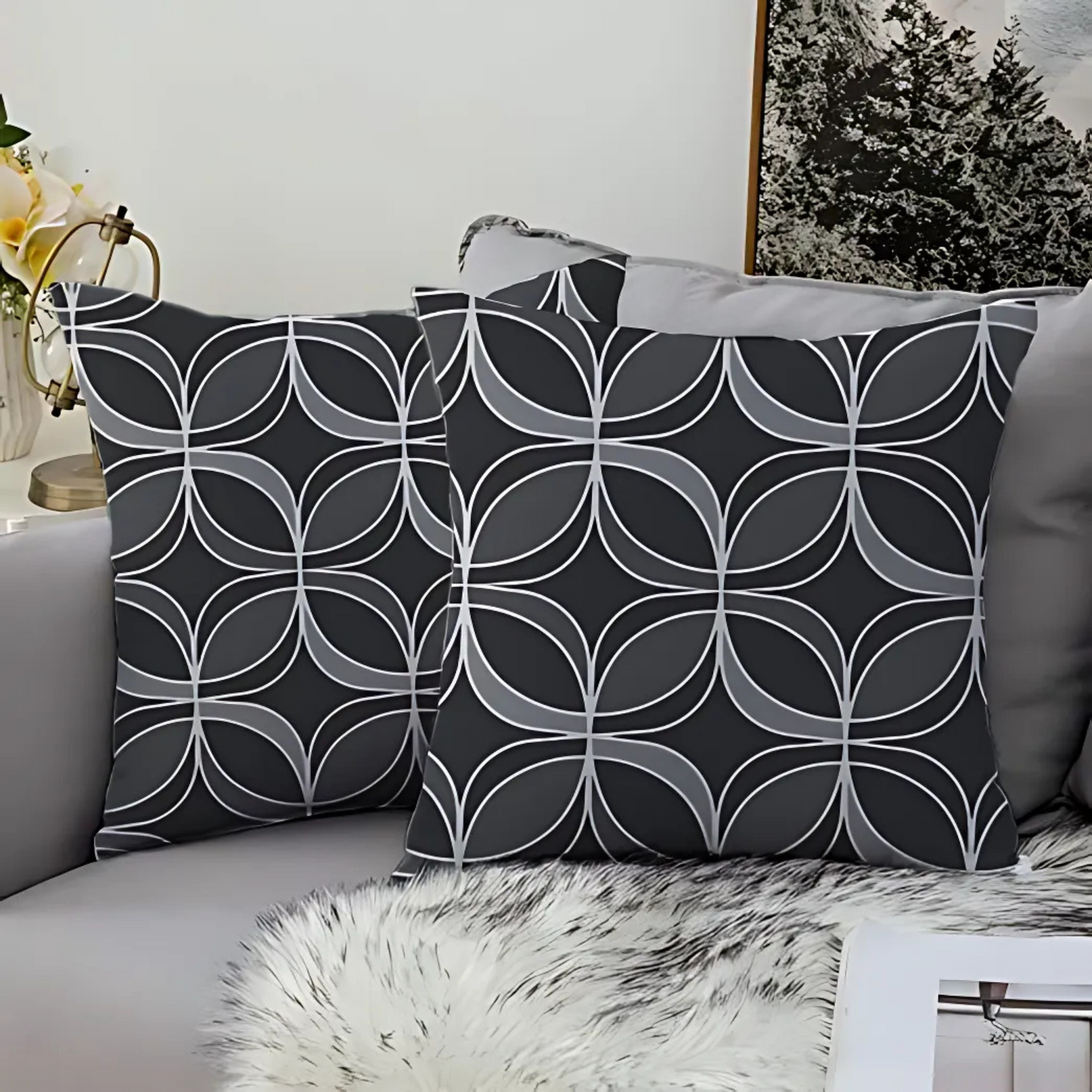 Geometric Grey Cushion Covers