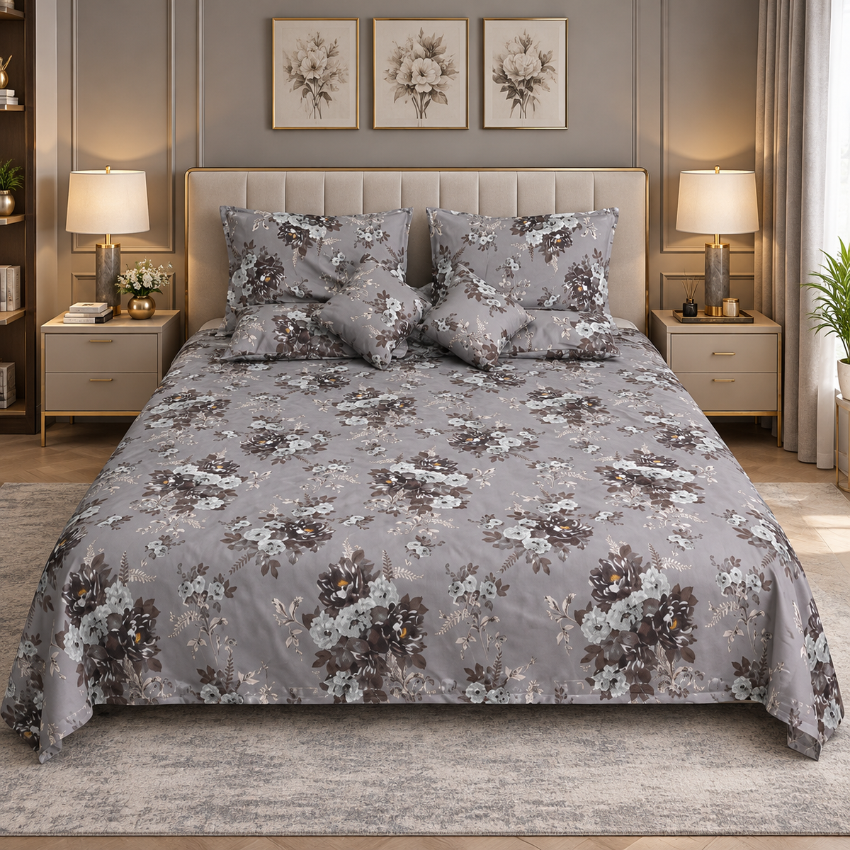 Ash Rose Printed Bedsheet Set