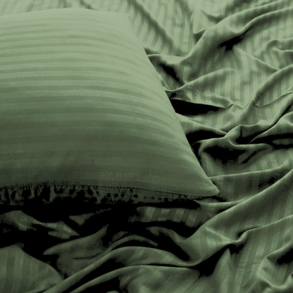 Polyester Green Satin Stripe Bedsheet