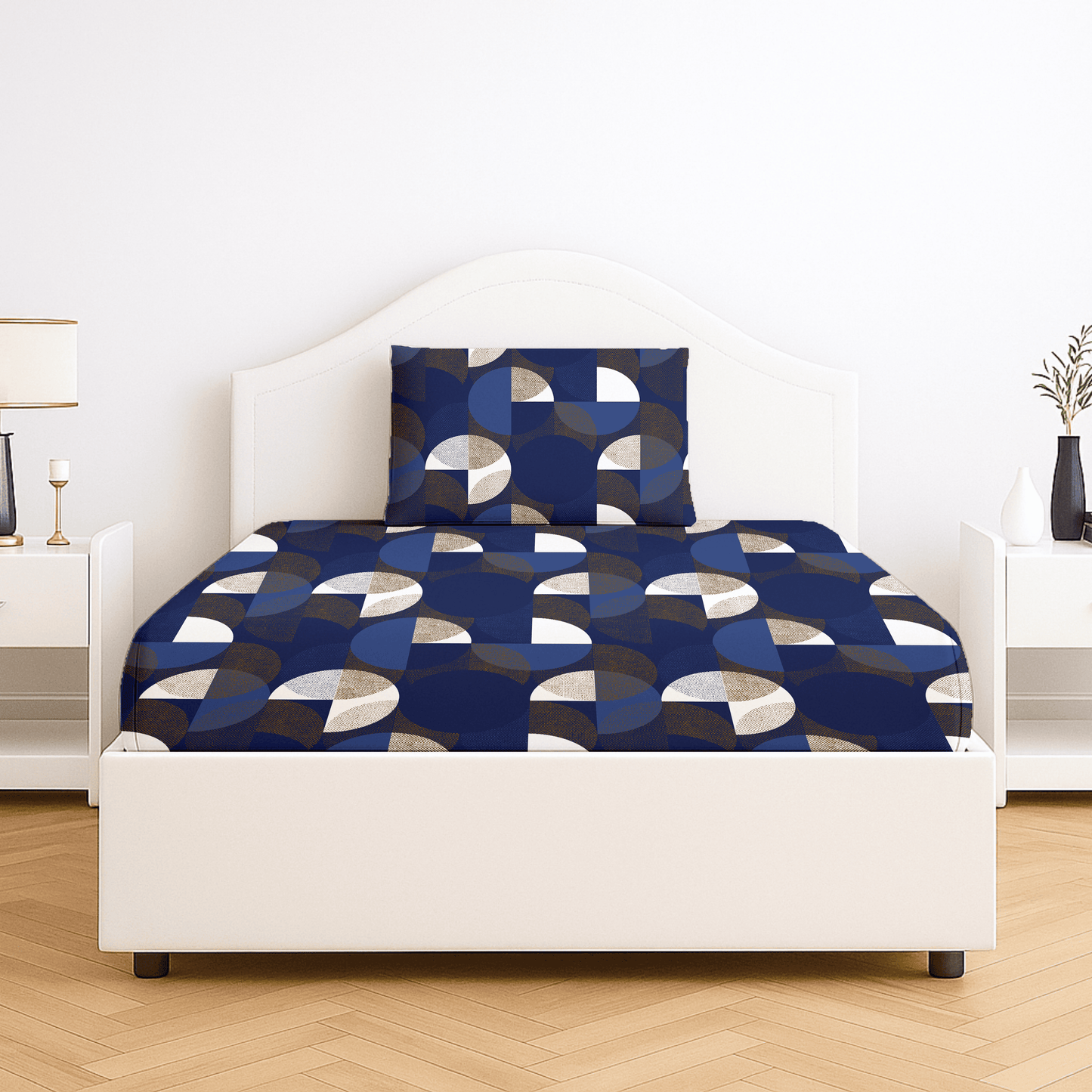 Geometric Navy Printed Bedsheet