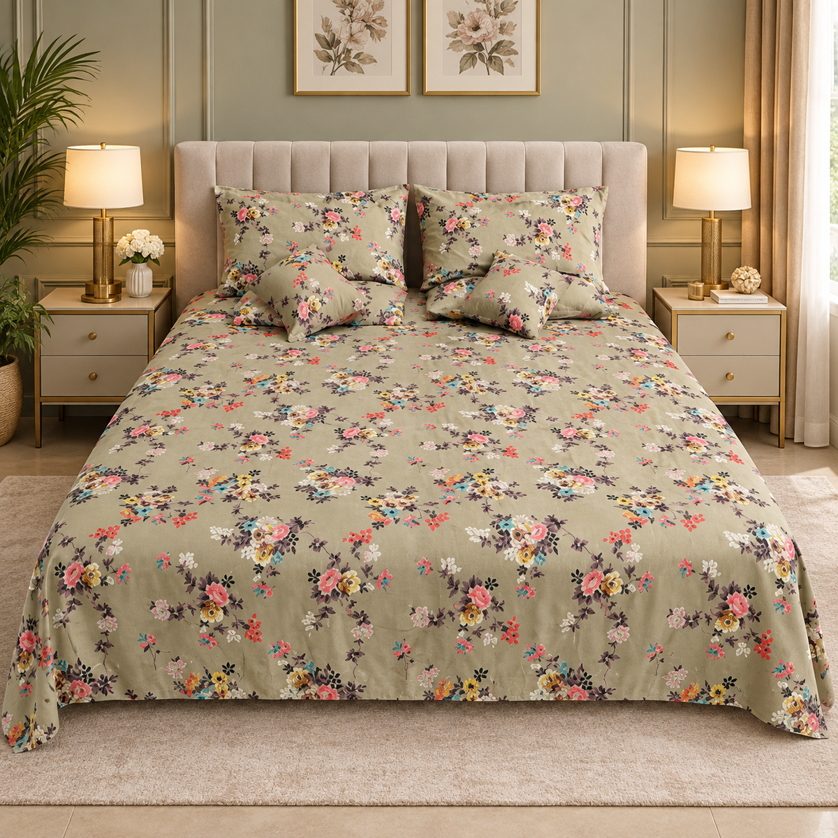 Olive Garden Printed Bedsheet Set