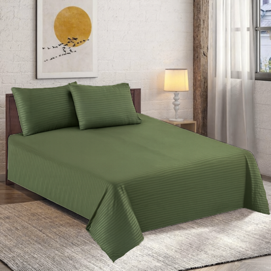 Polyester Green Satin Stripe Bedsheet