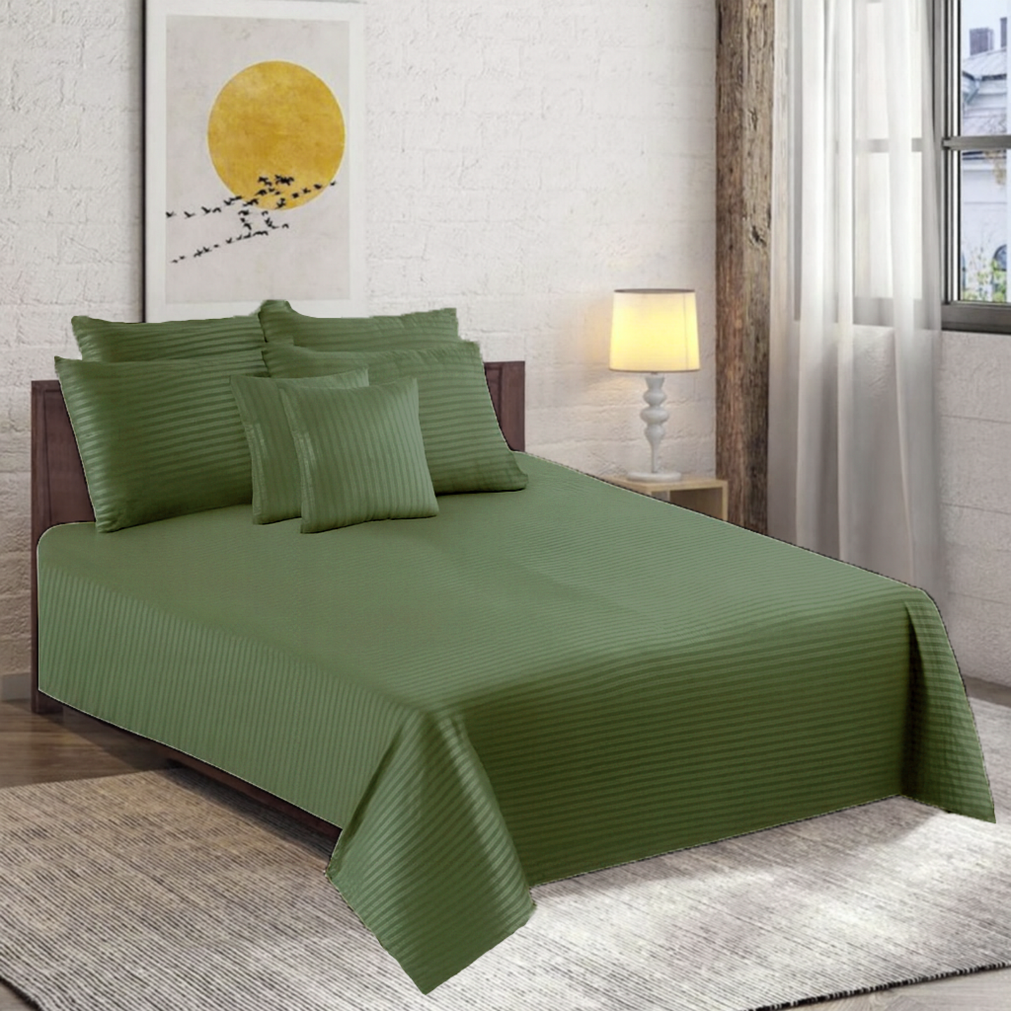 Polyester Green Satin Stripe Bedsheet