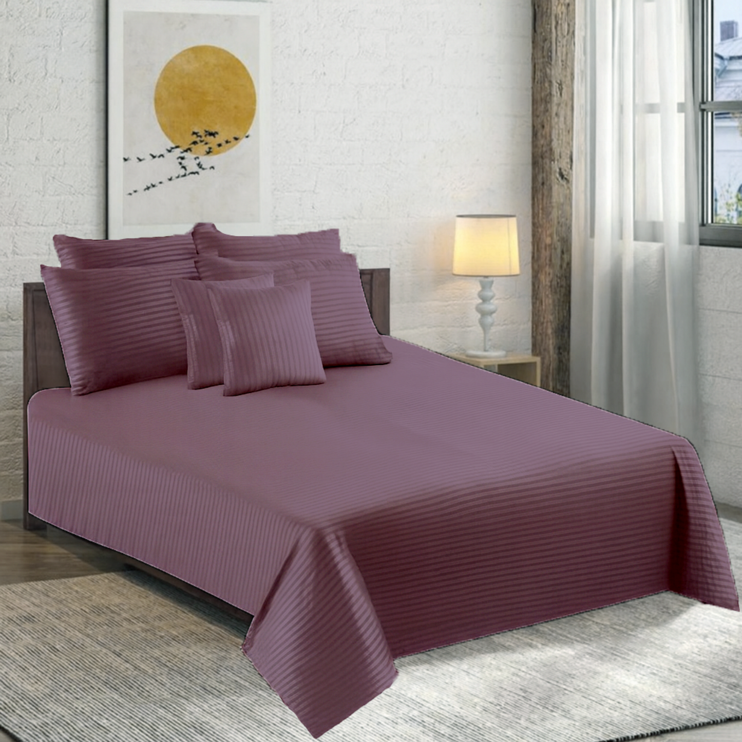 Polyester Purple Satin Stripe Bedsheet