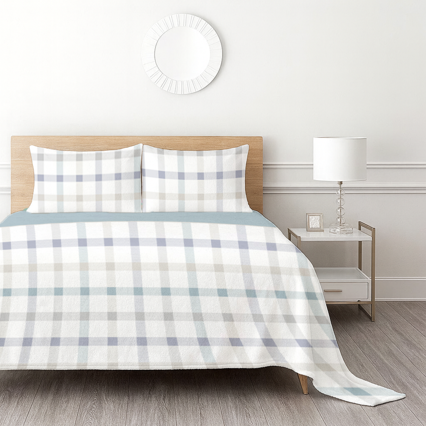Serene Check Fleece Bedsheet - Ice Mist