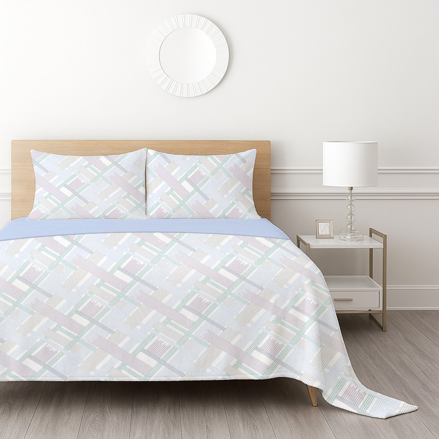 Pastel Weave fleece bedsheet set - Blue