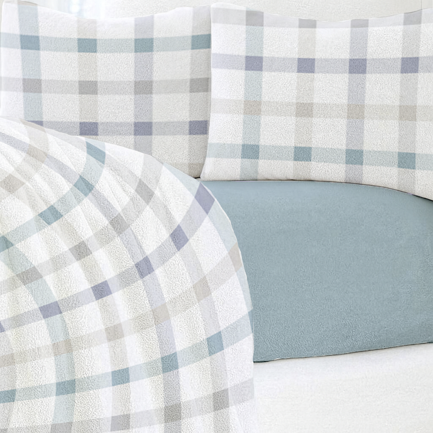 Serene Check Fleece Bedsheet - Ice Mist