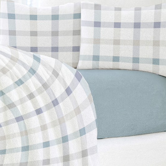 Serene Check Fleece Bedsheet - Ice Mist