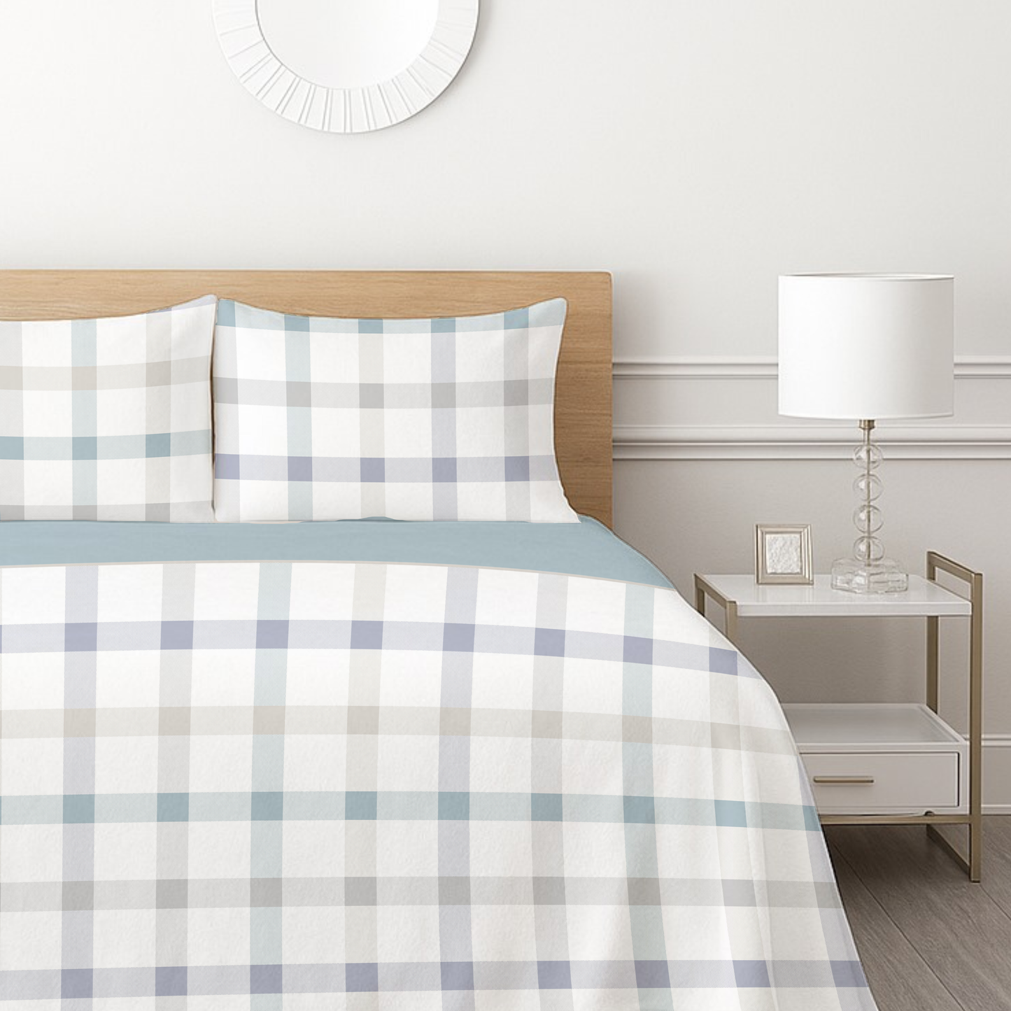 Serene Check Fleece Bedsheet - Ice Mist