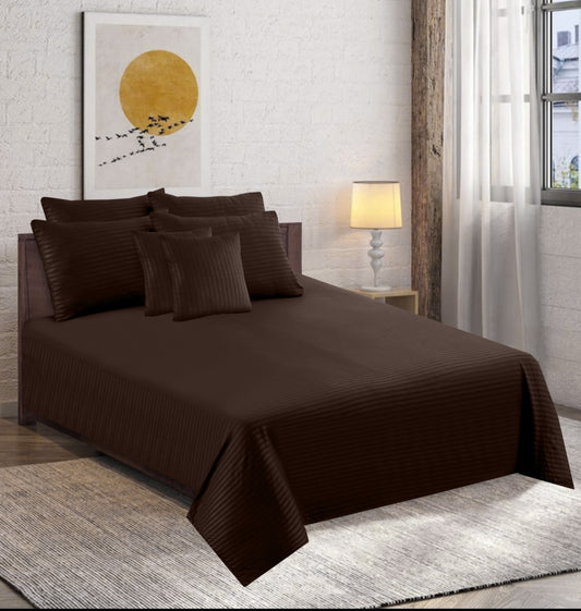 Polyester Chocolate Brown Satin Stripe Bedsheet