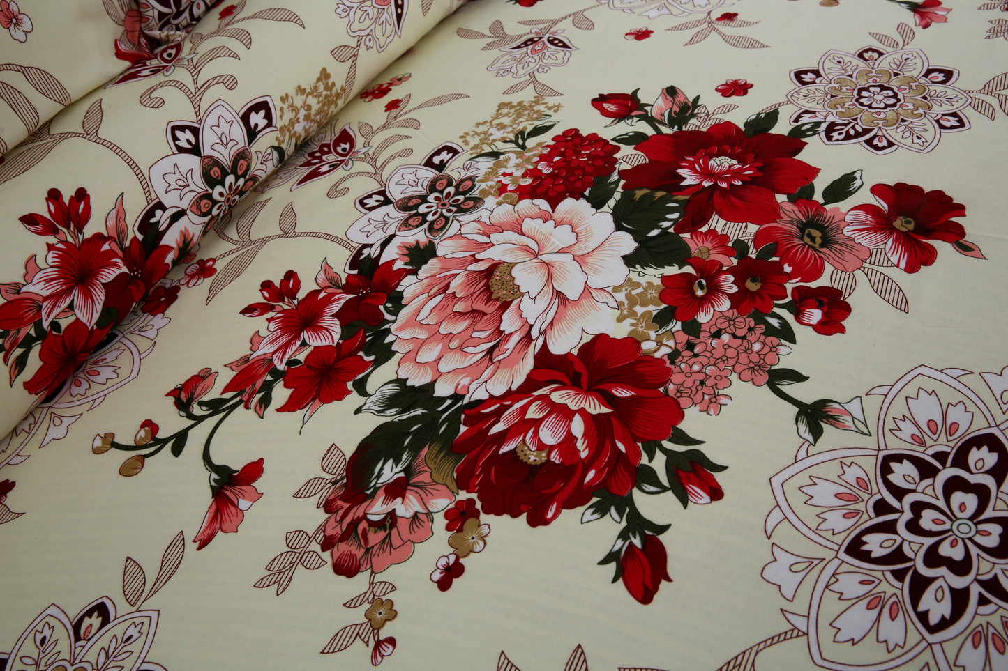 Cream Floral Printed Bedsheet