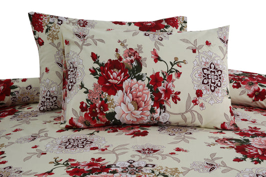 Cream Floral Printed Bedsheet