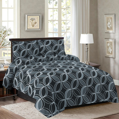 Geometric Grey Printed Bedsheet