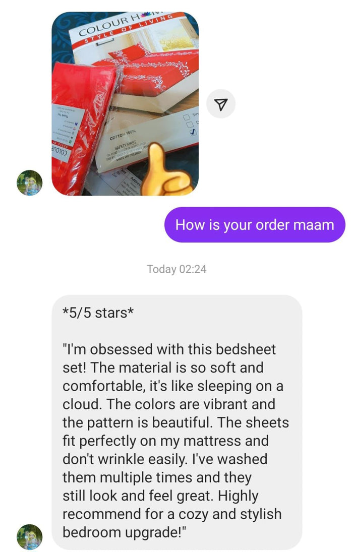 Customer feedback screenshot shared with Colour Home