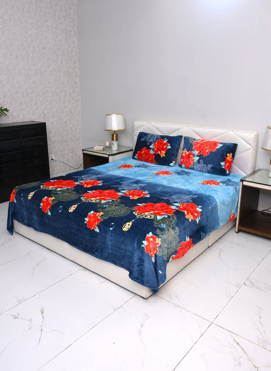 Navy Floral - 200 GSM fleece bedsheet