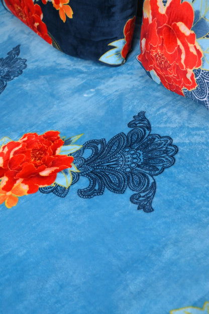 Navy Floral - 200 GSM fleece bedsheet