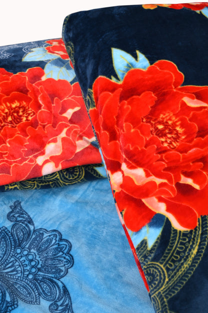 Navy Floral - 200 GSM fleece bedsheet
