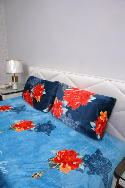 Navy Floral - 200 GSM fleece bedsheet
