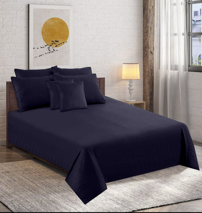 Polyester Navy Satin Stripe Bedsheet