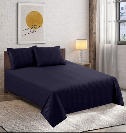 Polyester Navy Satin Stripe Bedsheet
