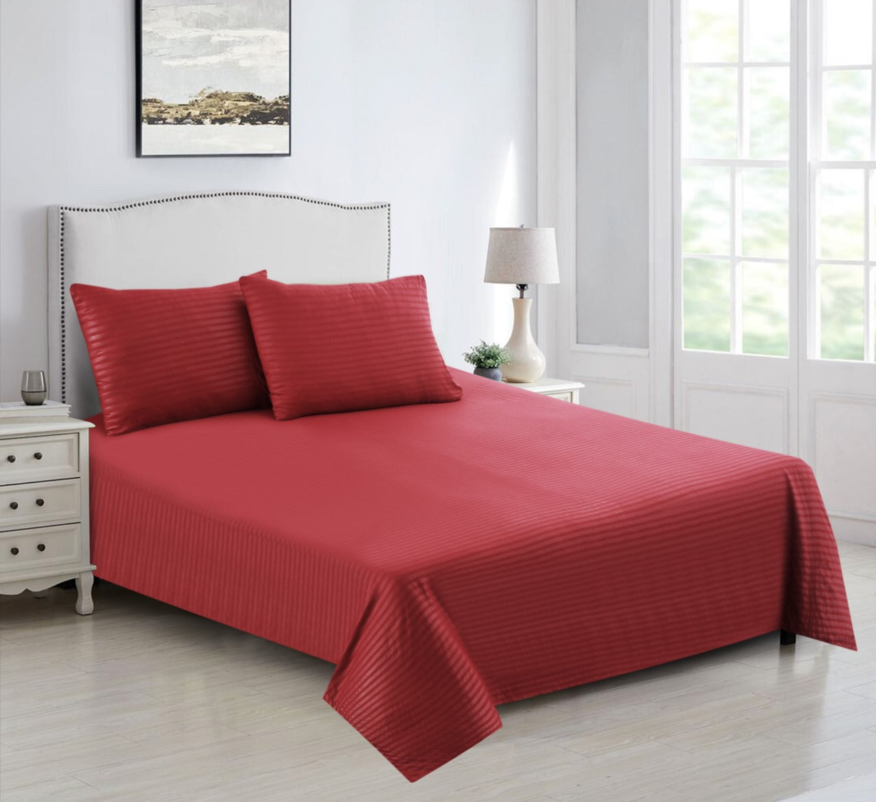 Polyester Red Satin Stripe Bedsheet