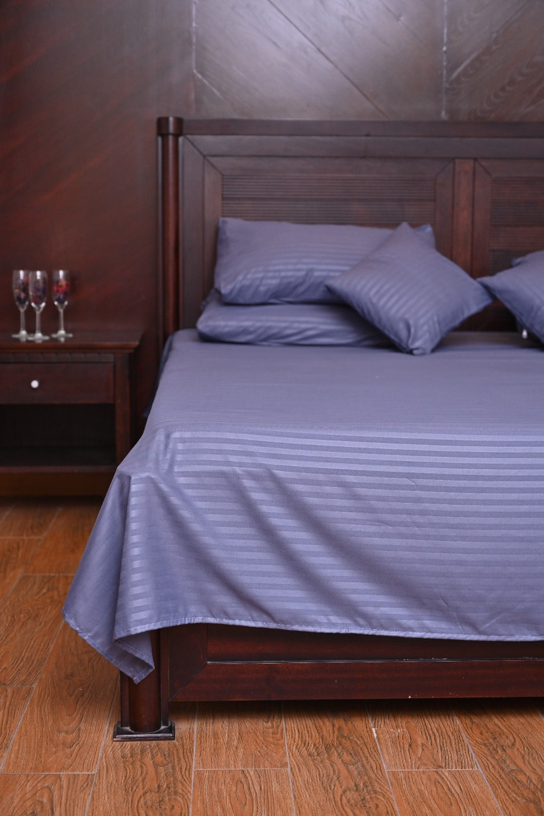 Polyester Denim Satin Stripe Bedsheet