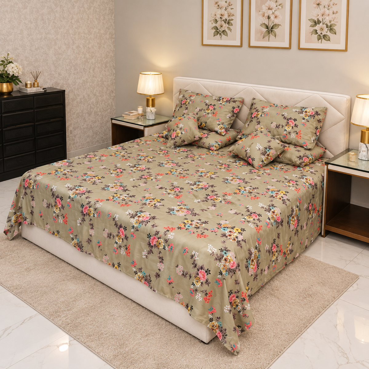 Olive Garden Printed Bedsheet Set