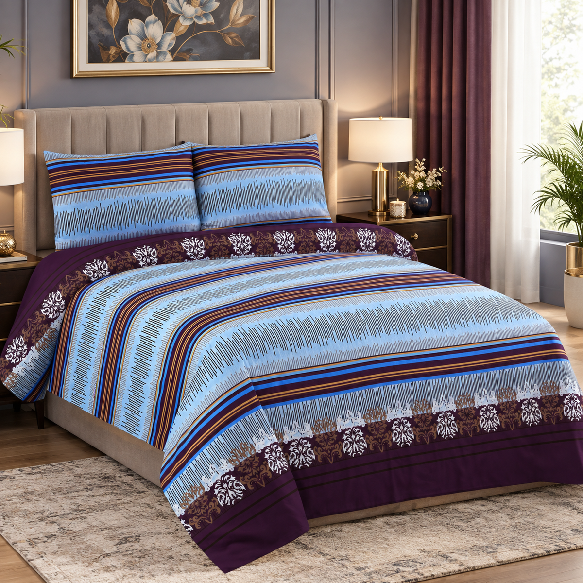 Twilight Stripes Printed Bedsheet