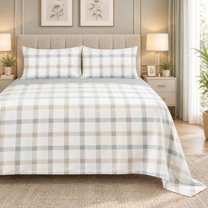 Serene Check Fleece Bedsheet - Mocha