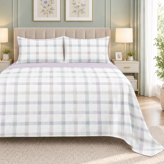 Serene Check Fleece Bedsheet - Pastel