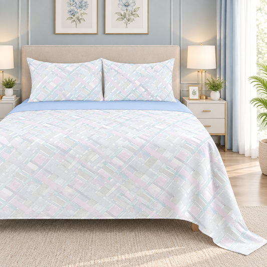 Pastel Weave fleece bedsheet set - Blue