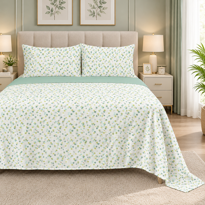 Soft Haze Fleece Bedsheet Set - Mint Meadow