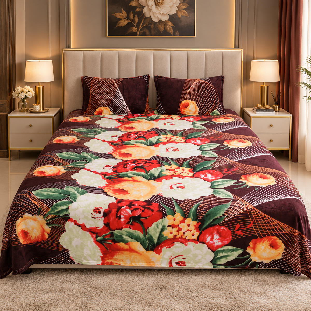 Mocha Rose - 200 GSM fleece bedsheet