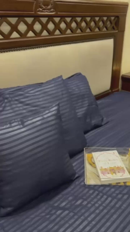 Polyester Navy Satin Stripe Bedsheet
