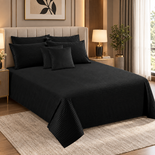 Polyester Black Satin Stripe Bedsheet