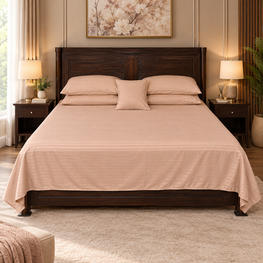 Polyester Beige Satin Stripe bedsheet