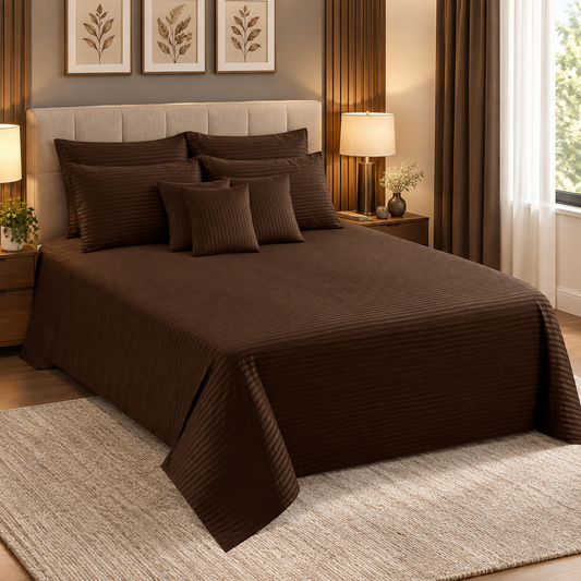 Polyester Chocolate Brown Satin Stripe Bedsheet