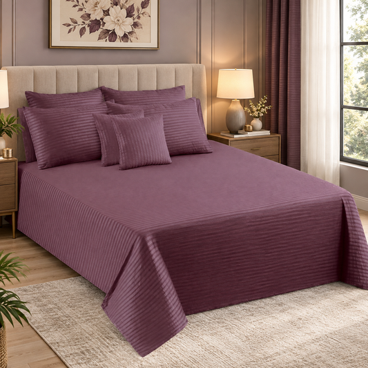 Polyester Purple Satin Stripe Bedsheet