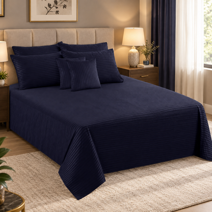 Polyester Navy Satin Stripe Bedsheet