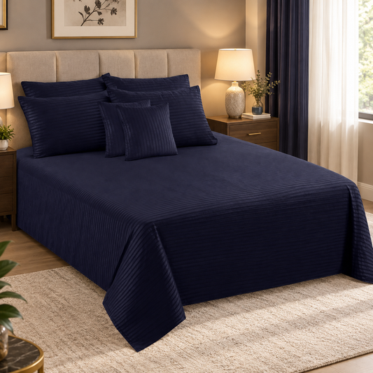 Polyester Navy Satin Stripe Bedsheet