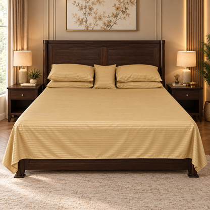 Polyester Champagne Olive Satin Stripe bedsheet