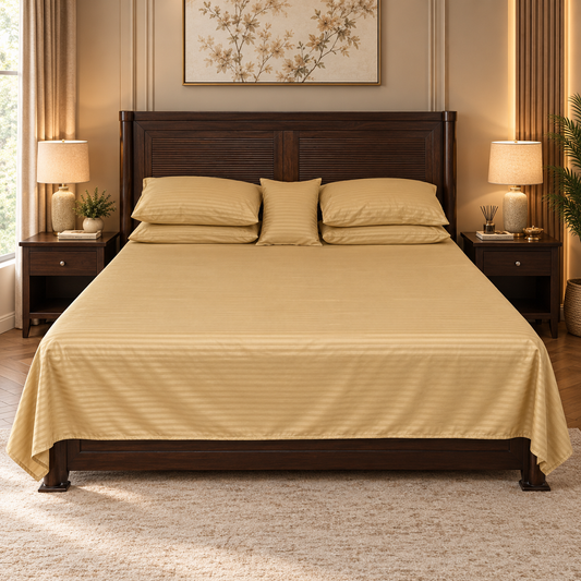 Polyester Champagne Olive Satin Stripe bedsheet