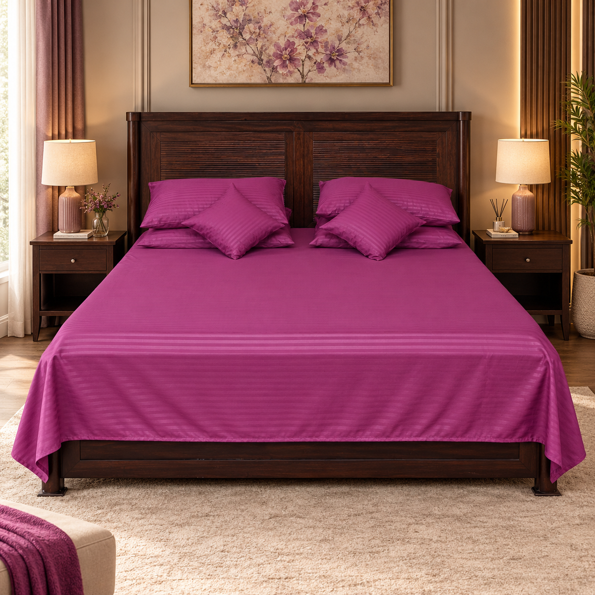 Polyester Velvet Plum Satin Stripe bedsheet
