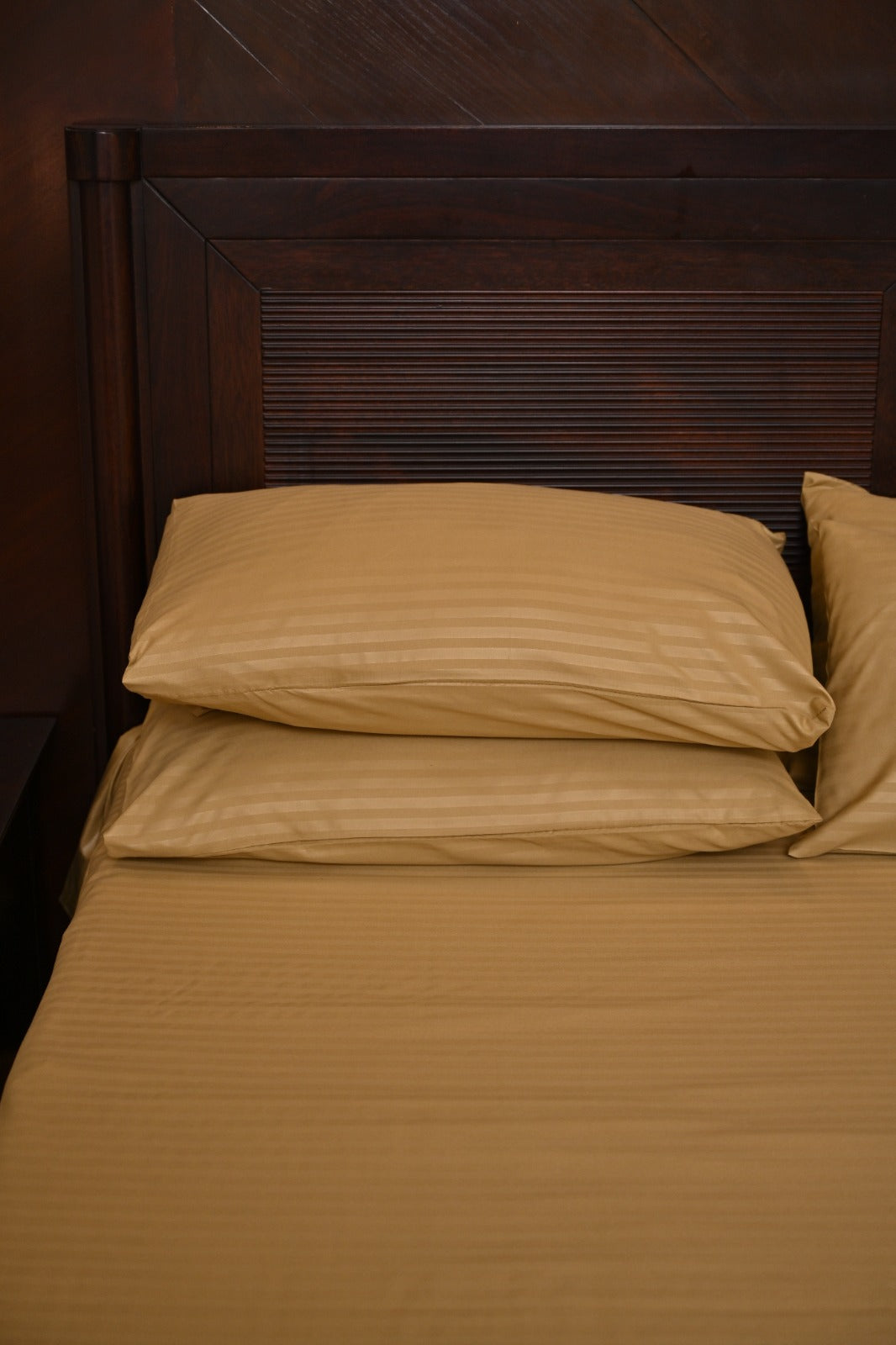 Polyester Champagne Olive Satin Stripe bedsheet