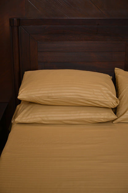 Polyester Champagne Olive Satin Stripe bedsheet