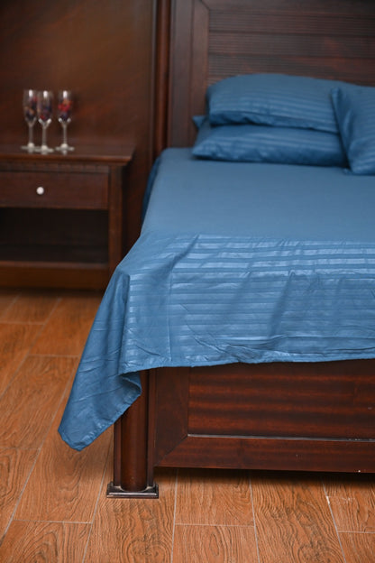 Polyester Turquoise Satin Stripe bedsheet