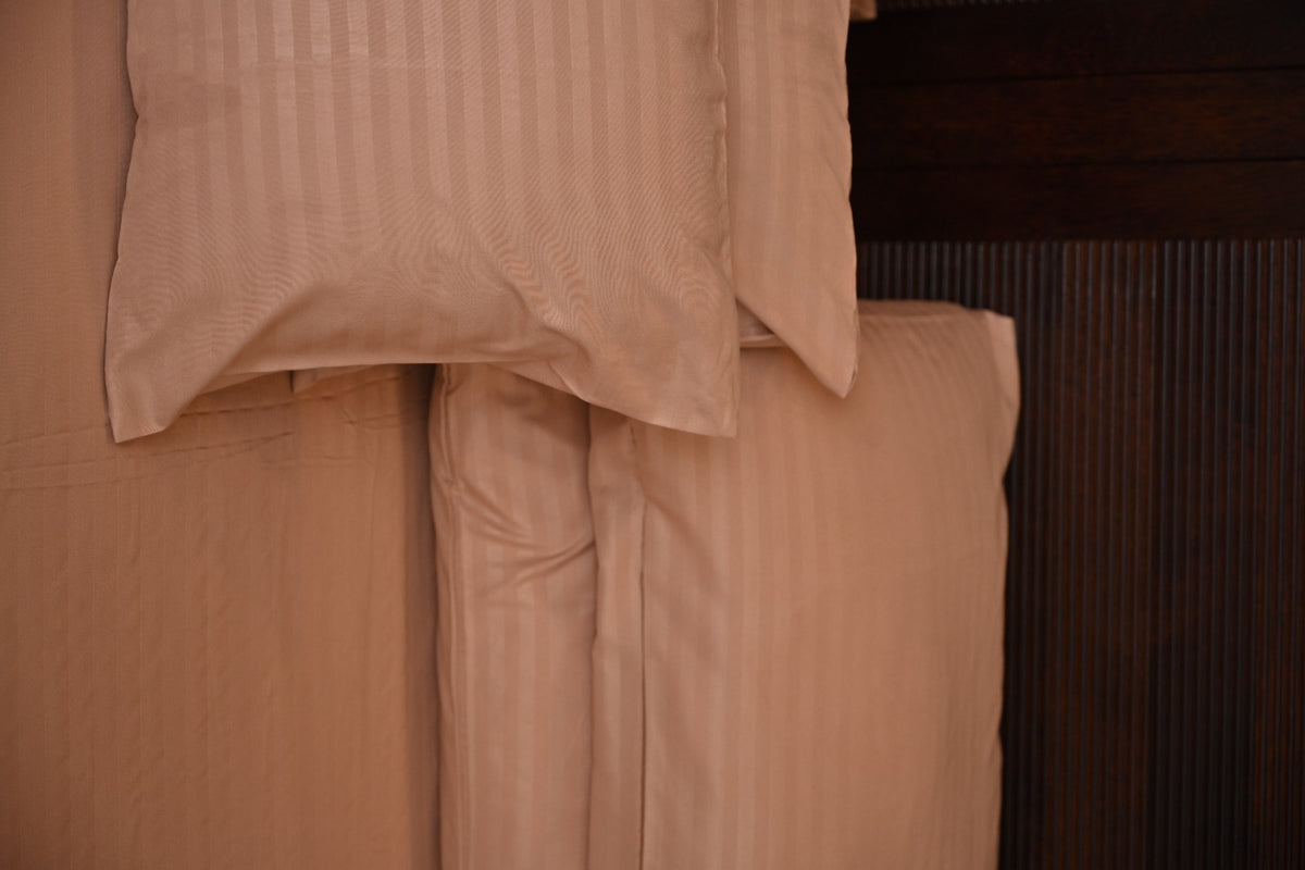 Polyester Beige Satin Stripe bedsheet