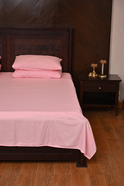 Polyester Baby Pink Satin Stripe bedsheet